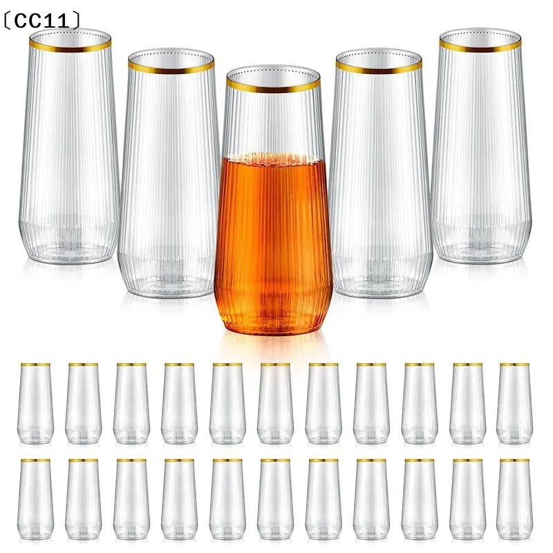 1/5 Pcs Plastic Transparent Ribbed Wine Glasses Disposable Stemless Wine Glasses Plastic Cocktail Glasses For Unbreakable〔CC11〕 Vue