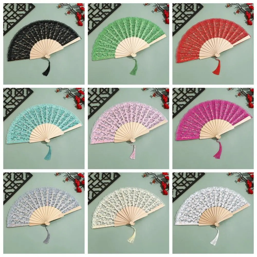 Portable Lace Pattern Chinese Fan Vintage Flower Design Folding