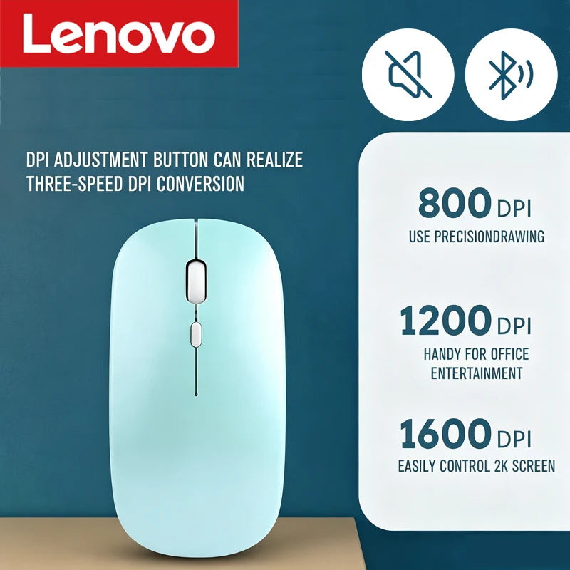 Lenovo Wireless Mouse For Tablet Laptop Computer Mini Ultra Thin Wireless Mice Bluetooth 5.0 Battery version Mute Button Mouse Vue