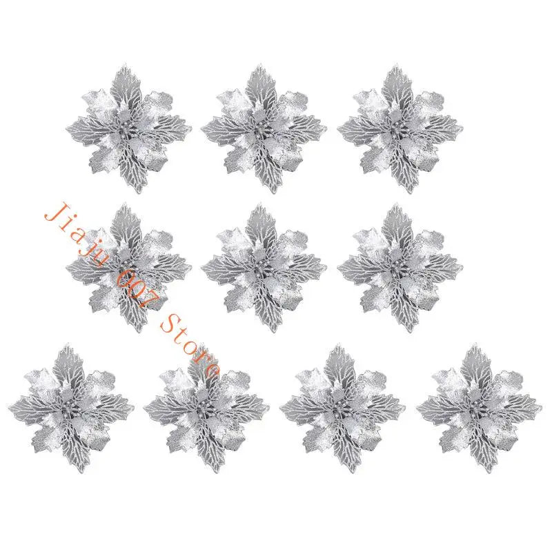 10-Pack Glitter Artificial Flower Christmas Tree Ornaments 11cm Christmas Tree Ornaments Vue Silver China Mainland
