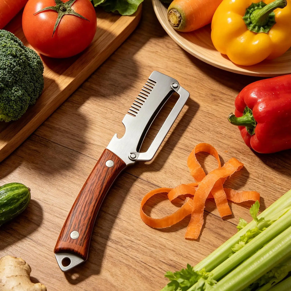 Stainless Steel Non-Slip Multifunctional Vegetable Peeler, Portable Fruit & Potato Slicer for Carrots, Cucumbers & Kitchen Use Vue