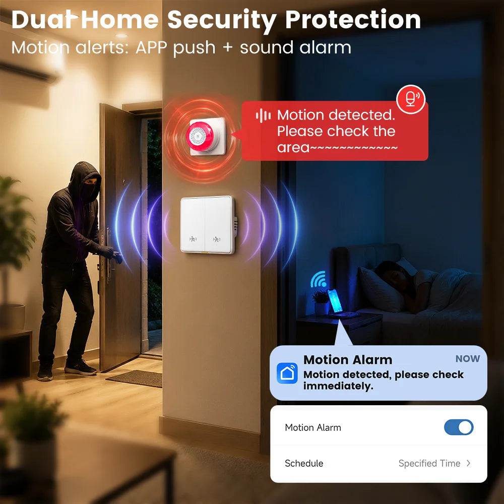  SmarDeer 1/2/3 Gang Smart Switch with Motion Sensor,Works with Alexa & Google, Tuya App Control Vue