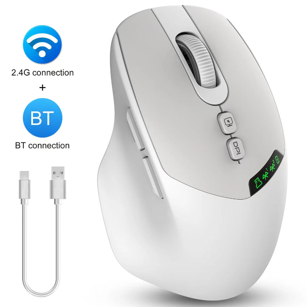Noiseless Dual Mode Wireless Mouse Bluetooth 5.0 & 2.4G Silent Click Noiseless 500mAh Rechargeable Battery Display for Laptops Vue