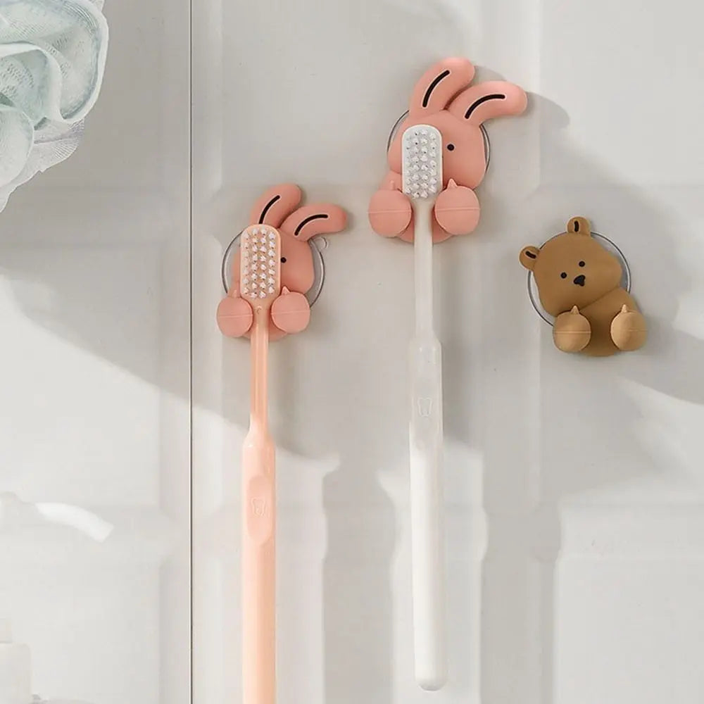 Cartoon Bunny Toothbrush Holder Silicone Suction Cup Shaver Wire Storage Hook Wall-mounted Rabbit Bear Toothbrush Holder Vue