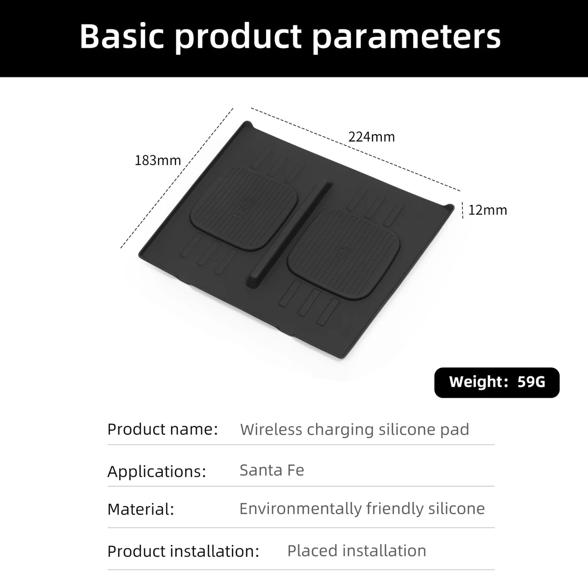 Smabee for Hyundai Santa Fe 2024 2025 2026 Car Anti-Slip Pad Silicone Center Console Wireless Charger Interior Accessories Black Vue