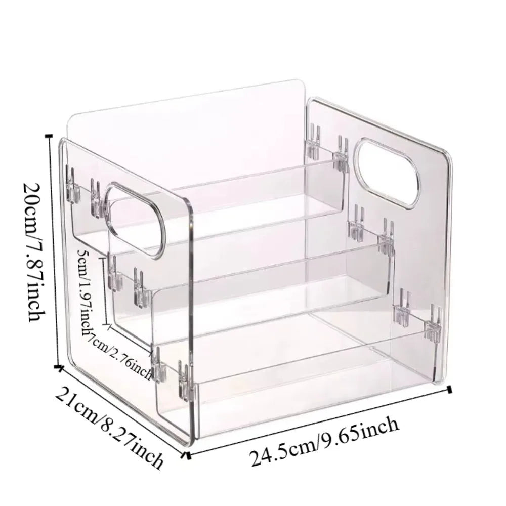 Transparent Cosmetic Storage Box Three-Tier Design Portable Compartment Display Case Snap Detachable Slanted Storage Basket Vue