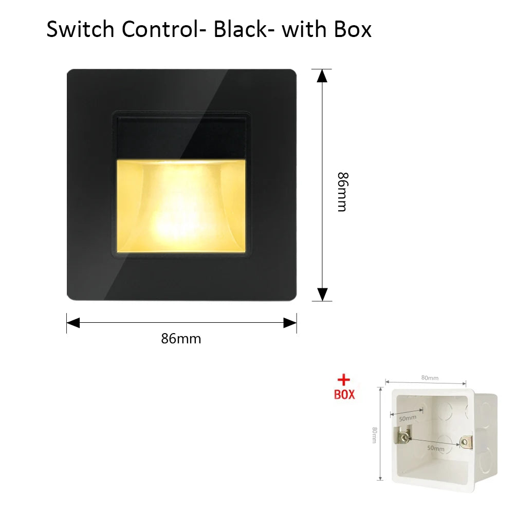 SANDIY Motion Sensor Recessed Stair Wall Night Light 2W LED LED Wall Night Light Vue Normal Black wt Box Warm White (2700-3500K) 2W