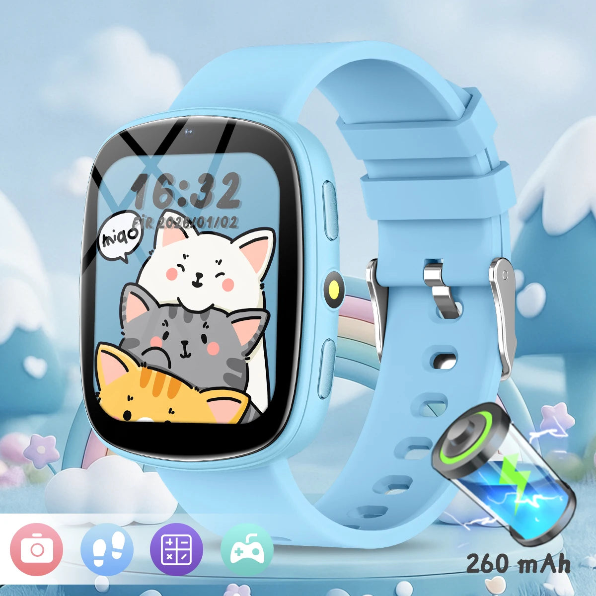 2026 Kids Games Smartwatch 1.83''HD Screen Camera 22 Interesting Games Sleep Monitor Alarm Clock Calculator Children Watch Gifts Vue blue