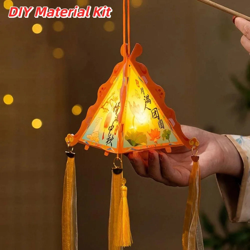 Triangular Triangle Lantern Interlocking Corner Tabs High-Transmittance Pyramid Shape Lamp Hanging Long Tassel Corner Pendants Vue Orange 4inch