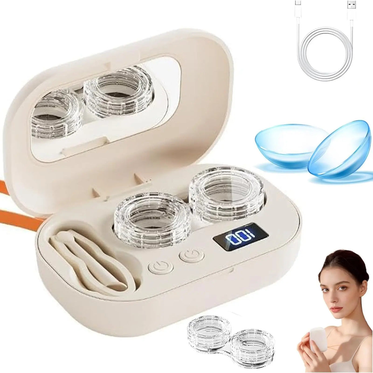 Ultrasonic Contact Lens Cleaner Portable Automatic Washer & Contact Lens Cleaner Machine for Gym, Sports, Travel,Daily Eye Care Vue Digital display