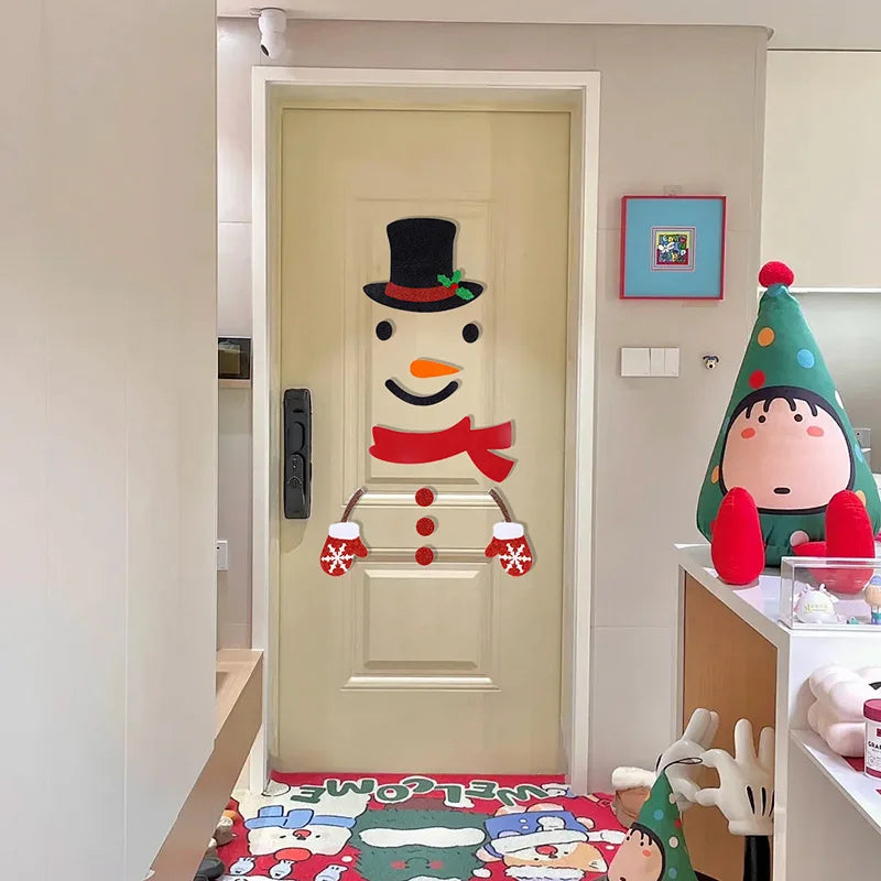 Christmas Door Window Stickers Felt Cloth Snowman Santa Claus Elk Wall Sticker Christmas Home Decoration Happy New Year 2025 Vue