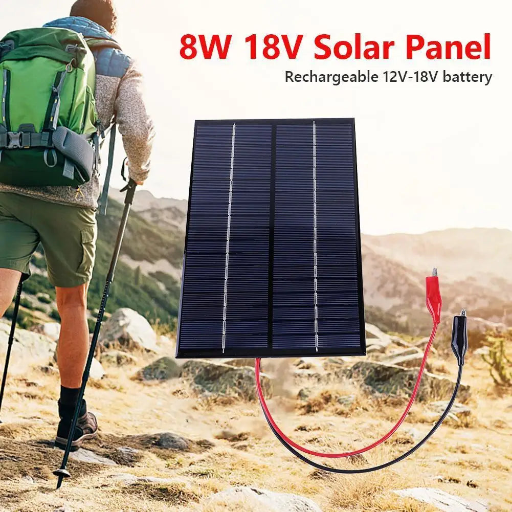 8W 18V Portable Solar Panel Waterproof Mini Small Solar Panel Module with Clip Solar Battery Charger for 12-18V Battery Charging Vue Default Title