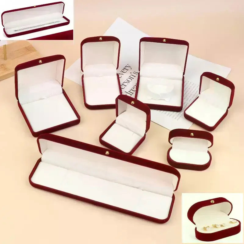 Flocking Gold Buckle Jewelry Box Pendant Ring Necklace Earring Bracelet Display Storage Box Luxury Feelings Packaging Box Vue