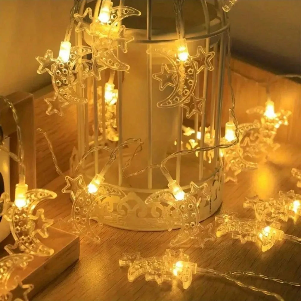 1PC 1.5M10LED/3M20LED Ramadan three stars and moon light string,powered by AA batteries(excl),used for room Ramadan decoration Vue