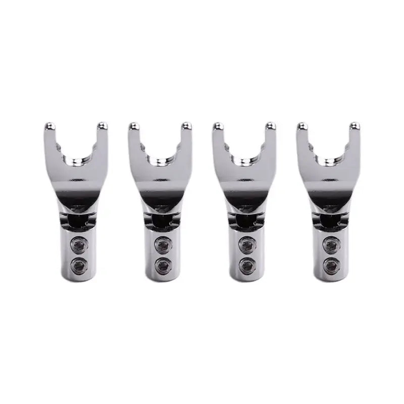 Hot-Non-Magnetic 4Pcs Speaker Wire Y Spade Splitter Plug U Fork Amp Connectors Easy Installation No Welding Vue Silver