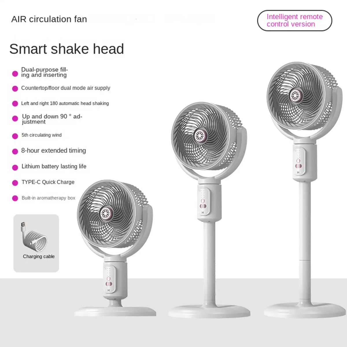 5-Speed Rechargeable Tower Fan Type-C Oscillating Standing Fan with Timer, Adjustable Height Portable Air Blower for Home Office Vue