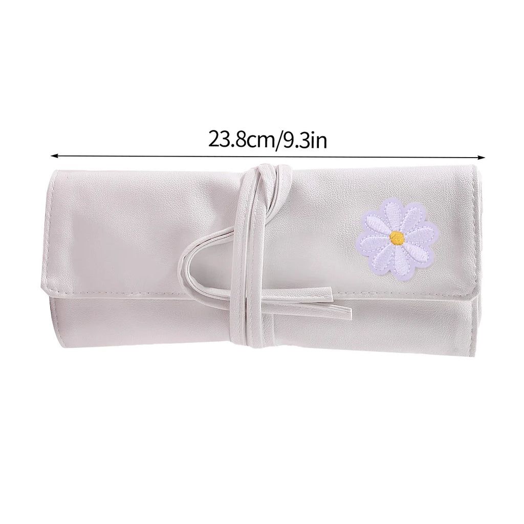 Fashion Makeup Bag for Women, Portable Cosmetic Organizer with Brush Holder & Pockets, Travel Lipstick Eyebrow Pencil Storage Vue