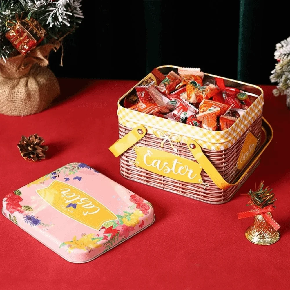 Practical Cartoon Easter Metal Tin Box Sealing Large Easter Gift Boxes Moisture-proof with Handle Snack Storage Box Holiday Vue