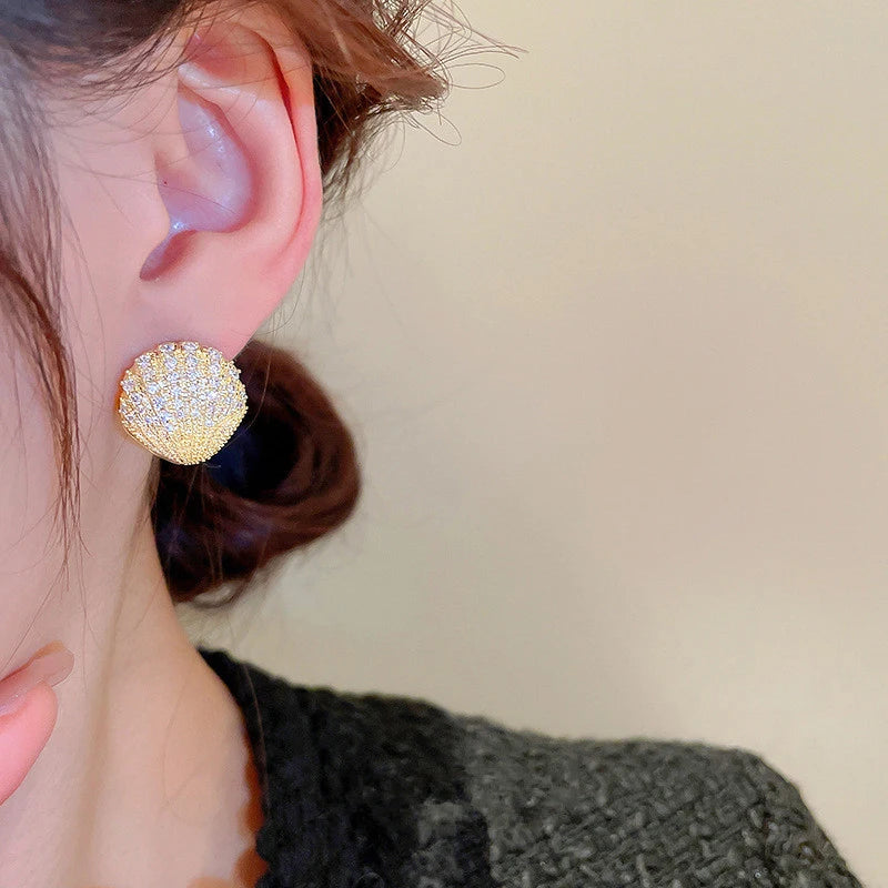 Huitan Shell Hoop Earrings – Sparkling CZ Gold Fashion Jewelry Fashion Hoop Earrings Vue