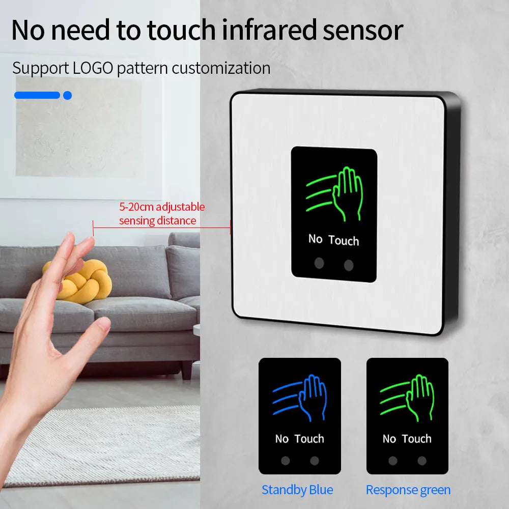 DC12V 24V Access Button Door Exit Release Switch Infrared No Touch Gate Opener Access Control System Entry Door Open Touchless Vue