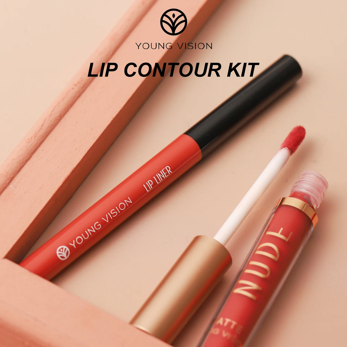 YOUNG VISION 2-color matte long-lasting color lip liner set waterproof anti-sweat non-stick cup lip gloss rotatable lip liner Vue