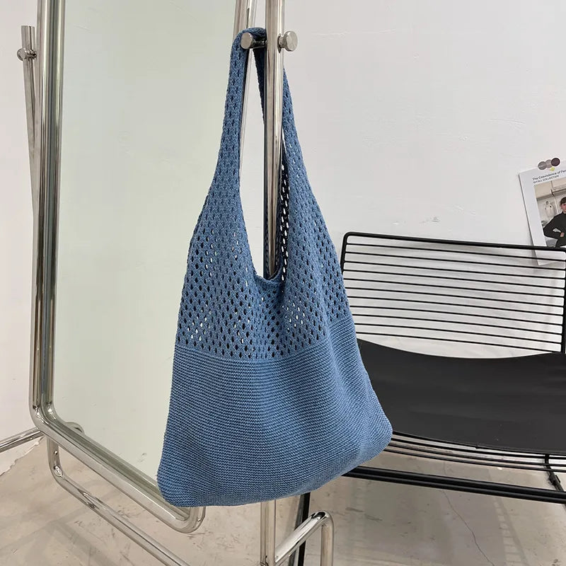 Vintage Hollow Woven Underarm Shoulder Bag Knitted Handbag Women Vue