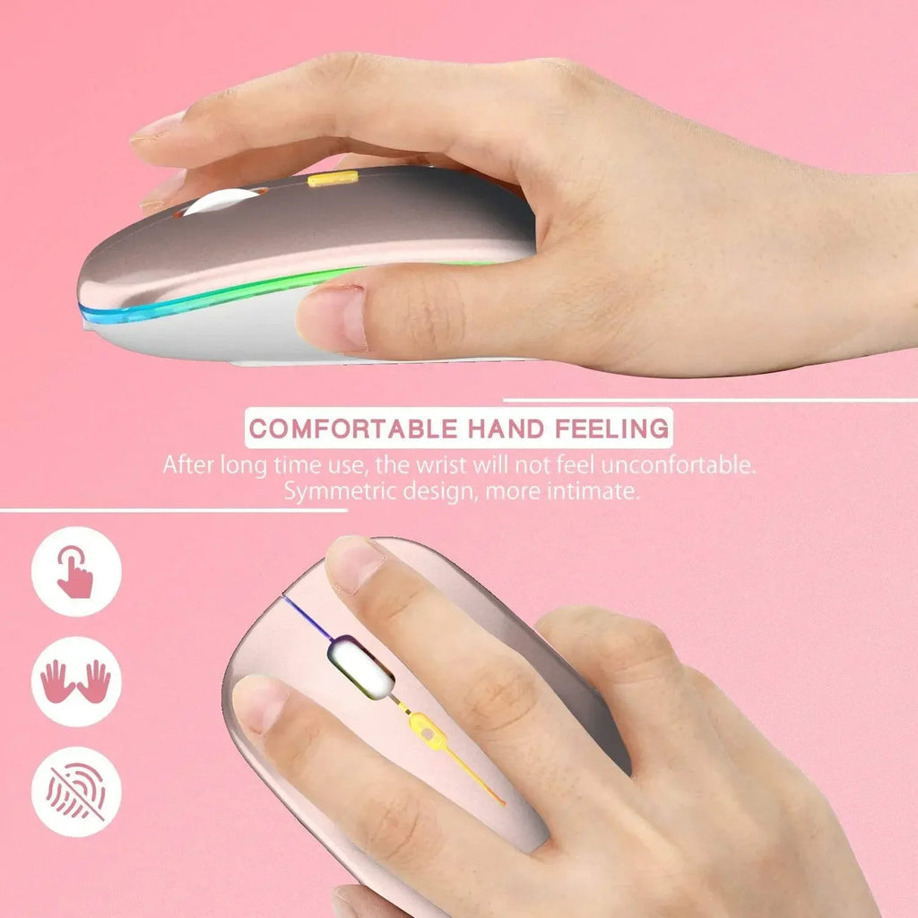 Rechargeable Wireless Mouse Colorful Backlit Mosue Silent Mute Computer Accessories for Home /Office / Games Vue
