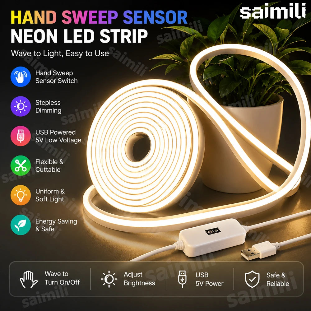 USB Neon LED Strip Waterproof Flexible Tape With Hand Sweep Gesture Sensor Dimmer Switch For Indoor Outdoor DIY Decor Lighting Vue