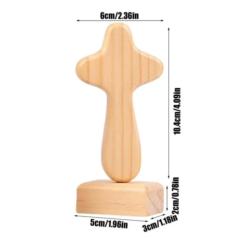 Magnetic Base Wood Cross Statue Portable Vintage Crosses Figurine Standing Handicraft Crucifix Sculpture Bookshelf Display Vue
