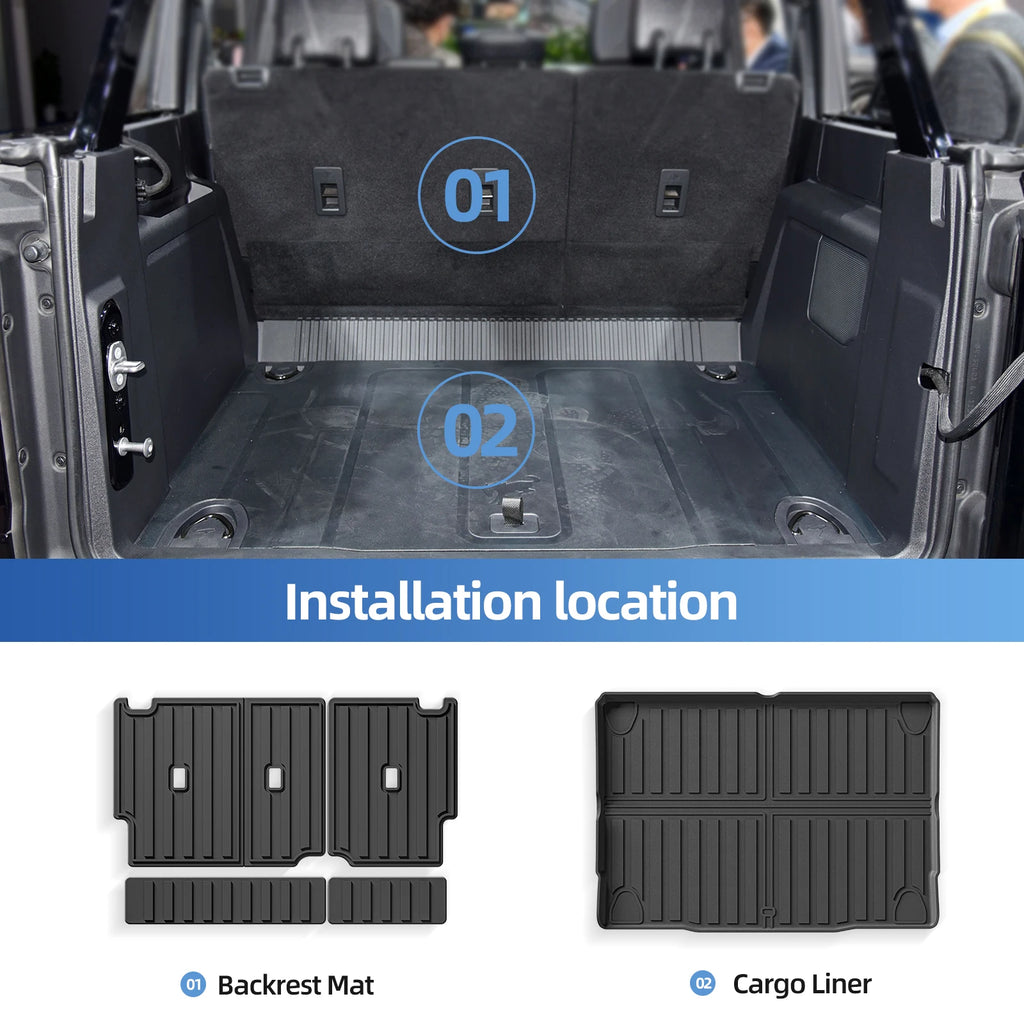 for Ford Bronco 4 Door 2021 - 2024 Car Floor Mats Cargo Liner Trunk/Backrest Pad TPE 3D Left Rudder Vue