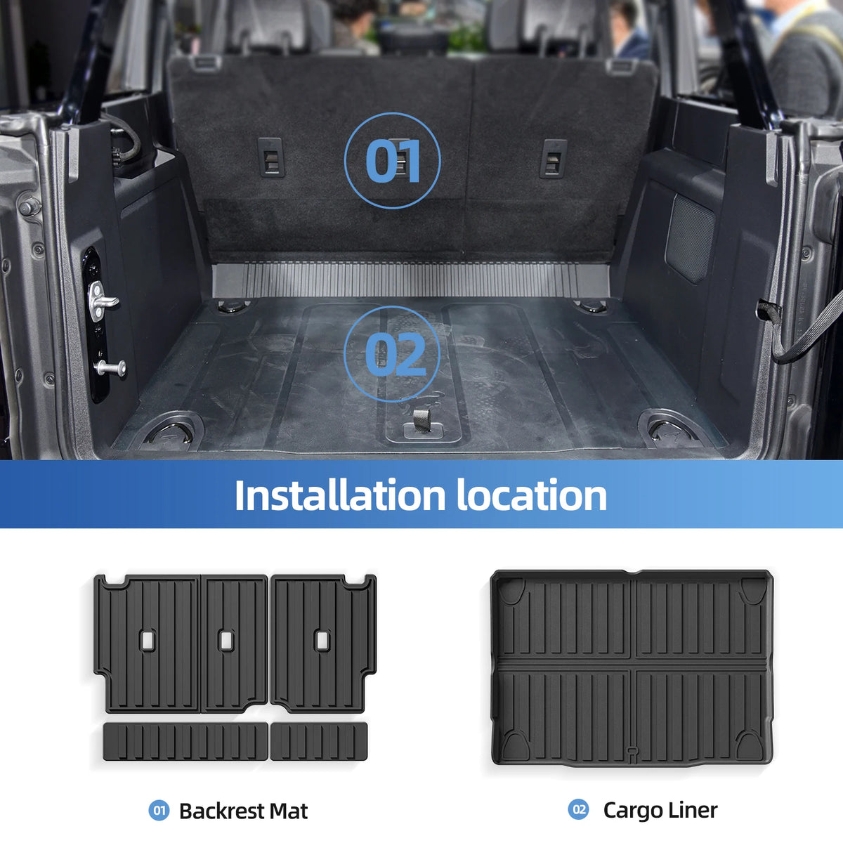 for Ford Bronco 4 Door 2021 - 2024 Car Floor Mats Cargo Liner Trunk/Backrest Pad TPE 3D Left Rudder Vue