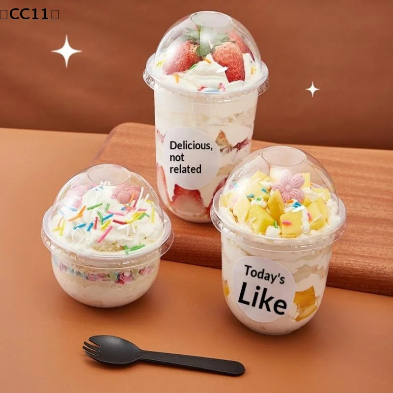 50PCS Disposable Clear Plastic Cup With Hole Dome Lids Juice Salad Dessert Cups Ice Cream Birthday Camping Utensils〔CC11〕 Vue