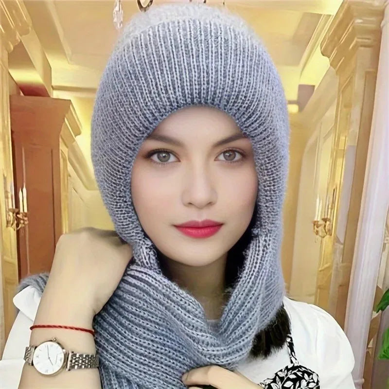 1/2/3PCS Women Integrated Scarf and Hat for Adults Thick Knitted Winter Beanie Cold Weather Windproof Fleece Lined Warm Cap Vue