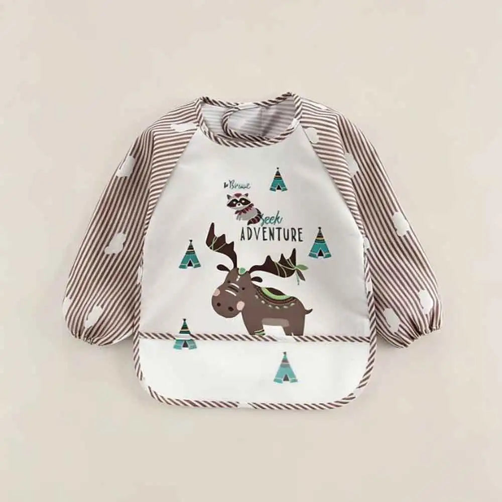 1Pcs Baby Cartoon Bib Burp Clothes Waterproof Eating Smock Infant ToddlerLong Sleeve Art Apron Animal Smock Soft Baby Vue