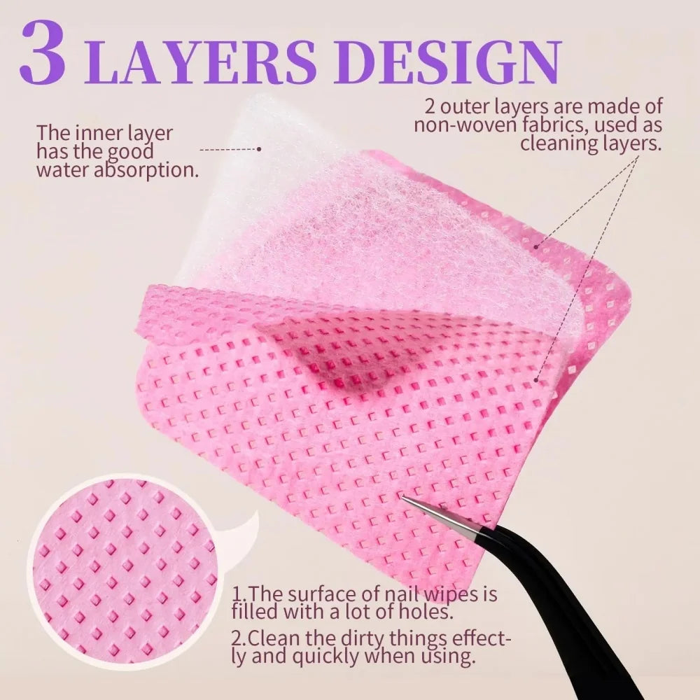Lint Free Nail Wipes 50Pcs Eyelash Extension Glue Wipes Cleaner Cloth Non-Woven Fabric Nail Gel Polish Remover Cotton Pads Vue