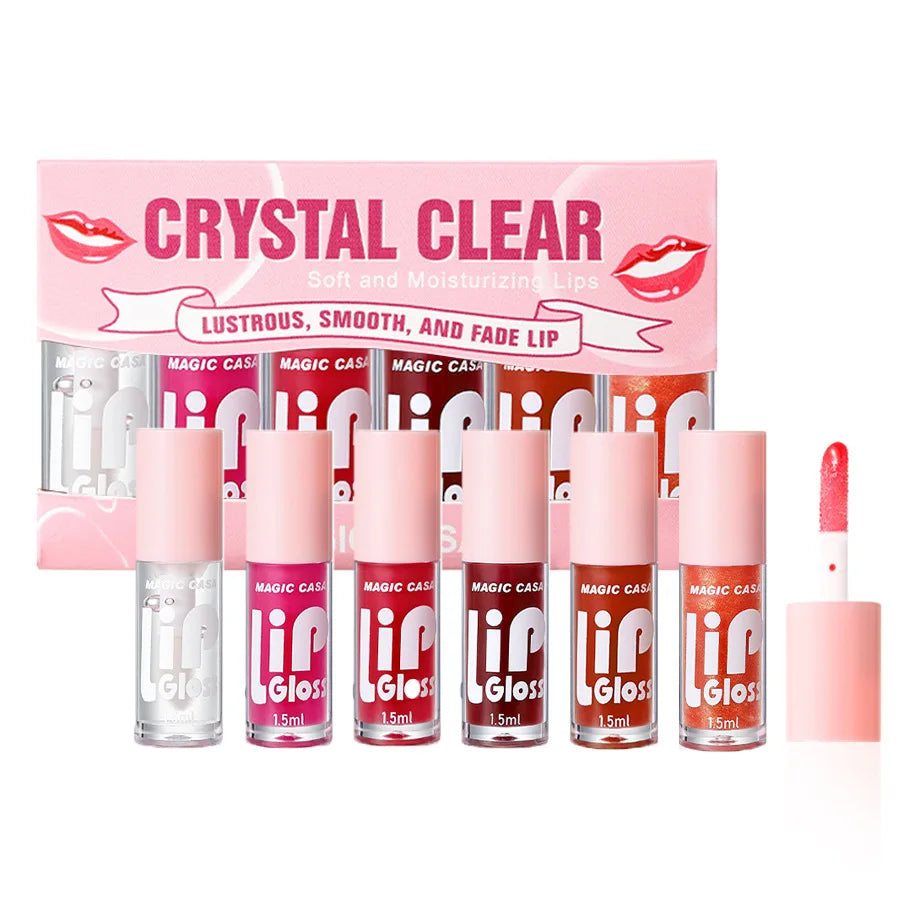6pcs/Set Small Bottles Hydrating Jelly Lip Oil Long-Lasting Moisturizing Smooth Shimmering Lip Hydrating Liquid Set Lip Gloss Vue 24023-set