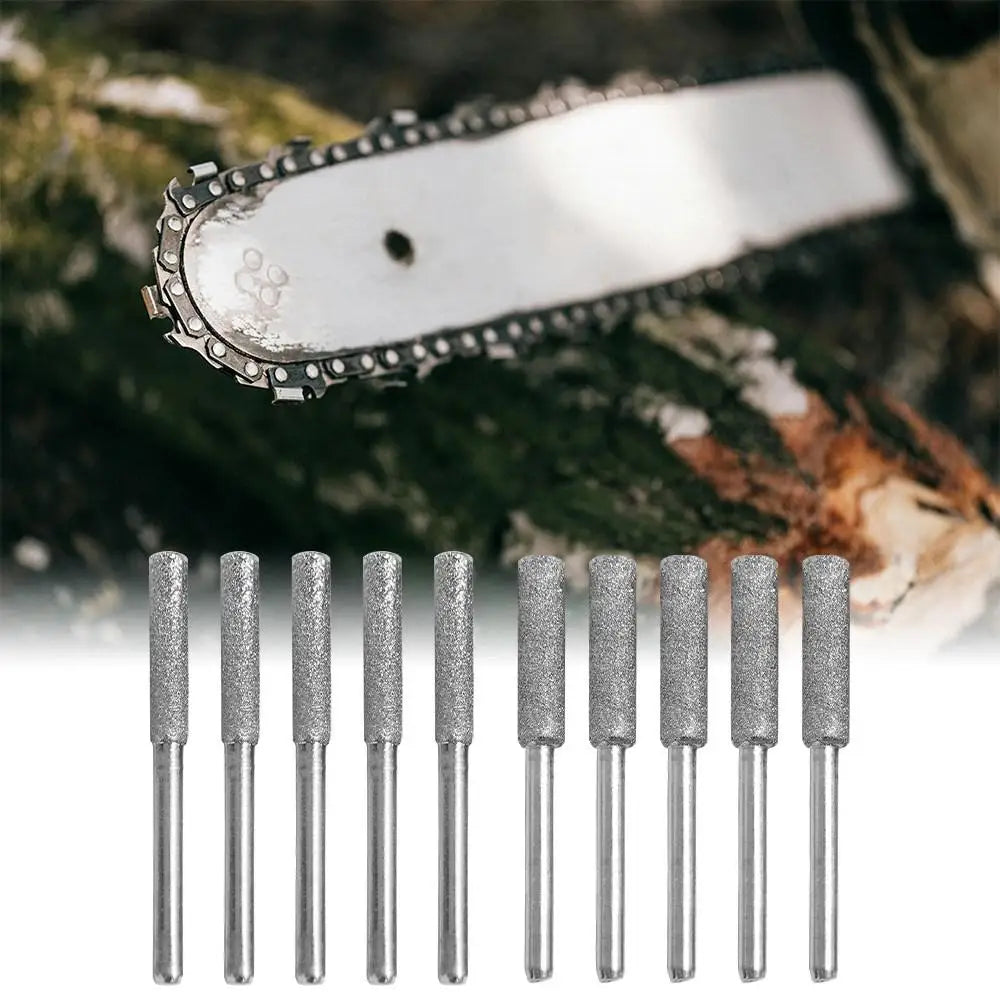5pcs 4/4.8/5.5mm Diamond Coated Chainsaw Sharpener Stone Polishing Cylindrical Burr Chainsaw File Gold Silver Saw Sharpening Vue