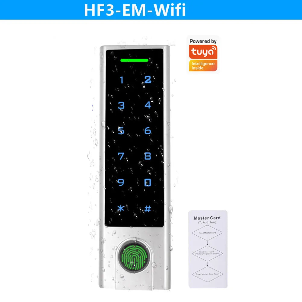 LCD Screen WIFI Support Tuya App Fingerprint Door Access Control Waterproof 125Khz RFID Card Standalone Biometric Access Control Vue HF3- em wifi