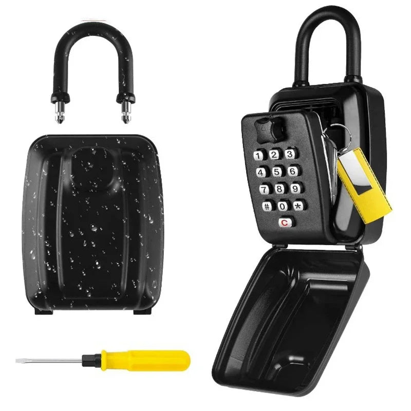 Password Combination Key Lock Box Storage Key Wall Mounted Outdoor Waterproof 12 Digit Security Key Safe Secret Organizer Box Vue Black-hook style