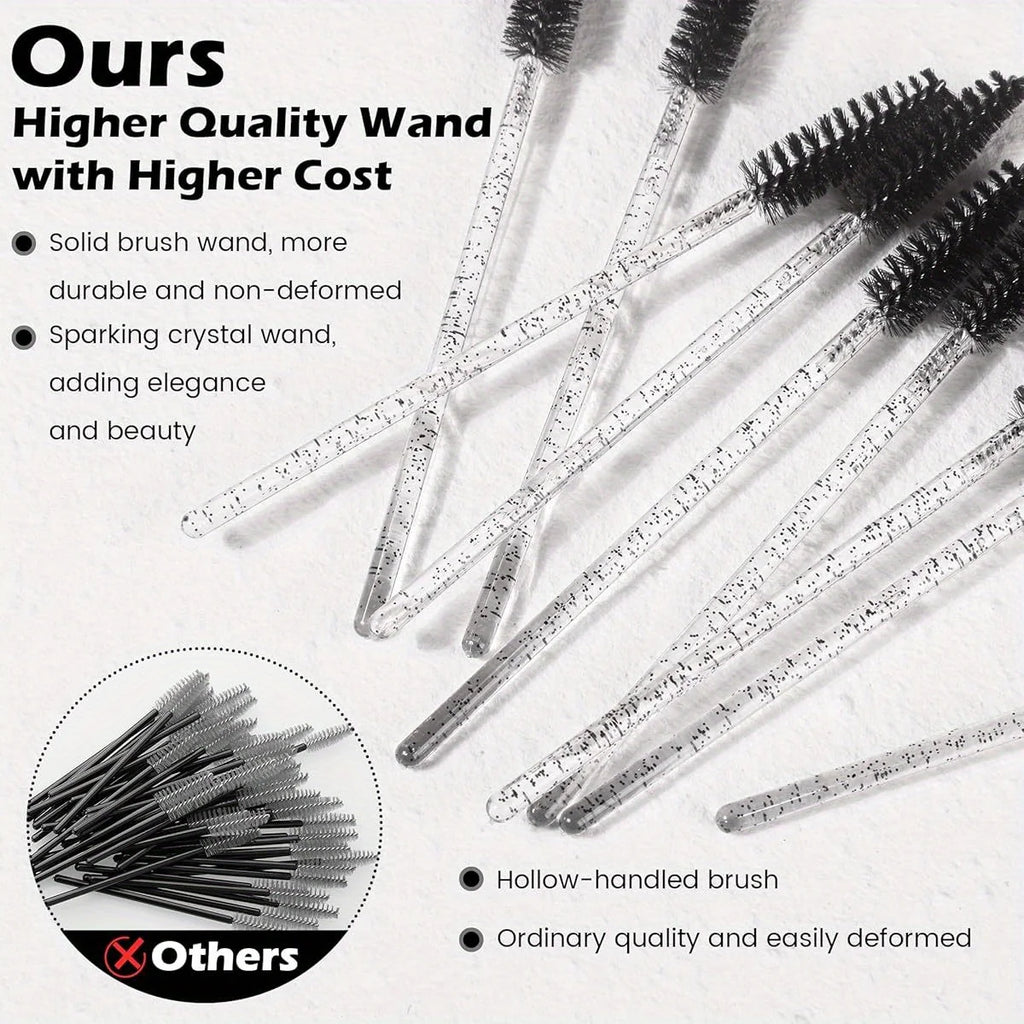 300pcs Disposable Eyelash Brushes Pink & Black-Professional Spoolie Wands for Lash Extensions | Salon Supply Eyelash Applicators Vue
