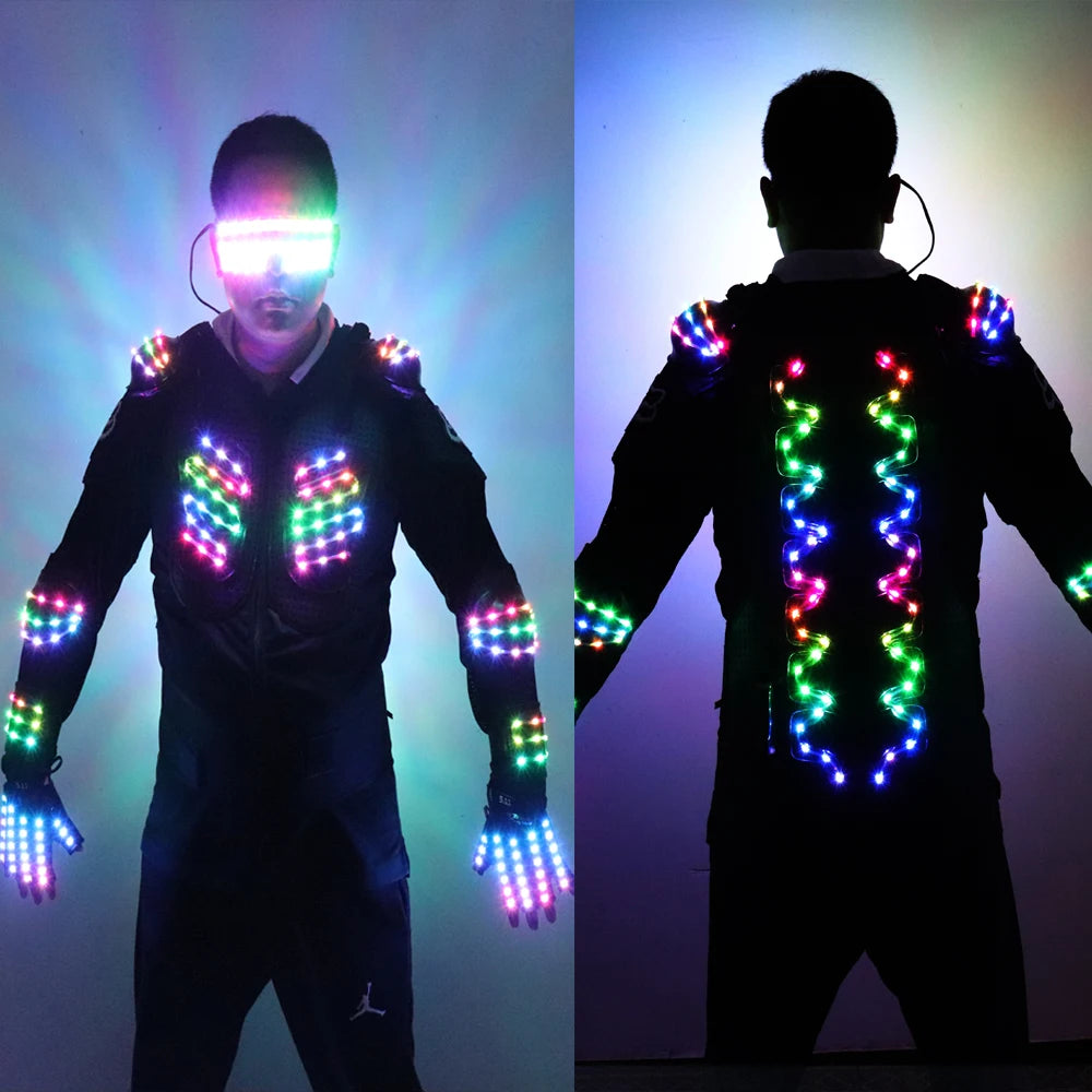 RGB Colorful Light Armor Outfits Glowing Clothe Show Dress Bar DJ MC Performance Robot Men Suit Led Costumes Ballroom Wears Vue XL