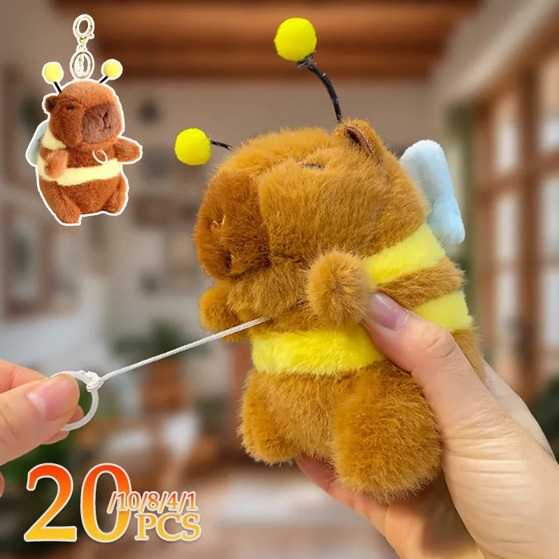 1-20PCS Cute Plush Bee Wings Vibrating Keychain Capybara Fun Quirky Toys Plush Bee Doll Bag Charm Plush Charm Children's Gift Vue