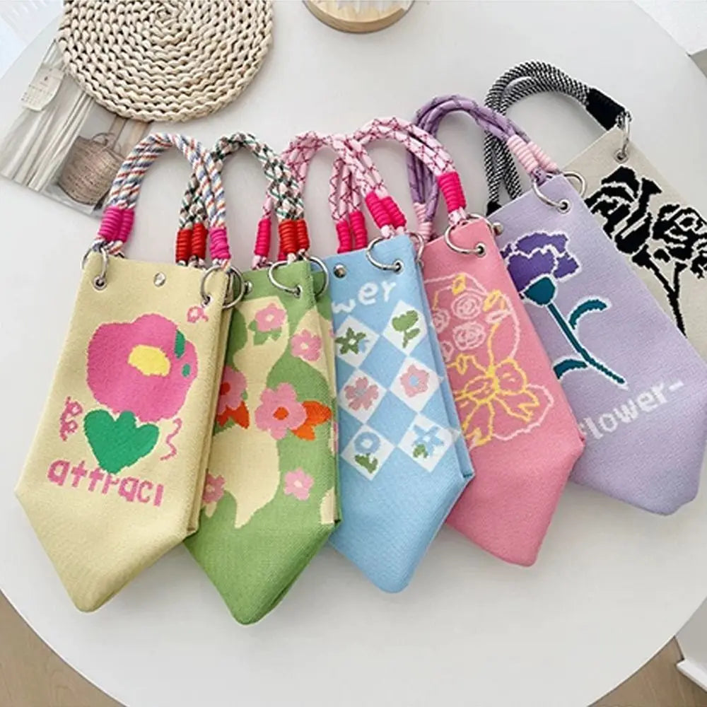 Fashion Cartoon Knitted Bucket Bag Large Capacity Handmade Wrist