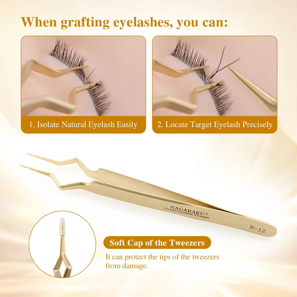 NAGARAKU Eyelash Isolating Tweezers Precision Fiber Tip Professional Makeup Tool Stainless Steel Light Vue