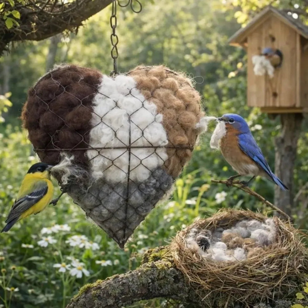 Handmade Alpaca Fiber Bird Nesting Heart Heart Shape Refillable Birds Nests Material Holder Hanging Cotton Wool Vue