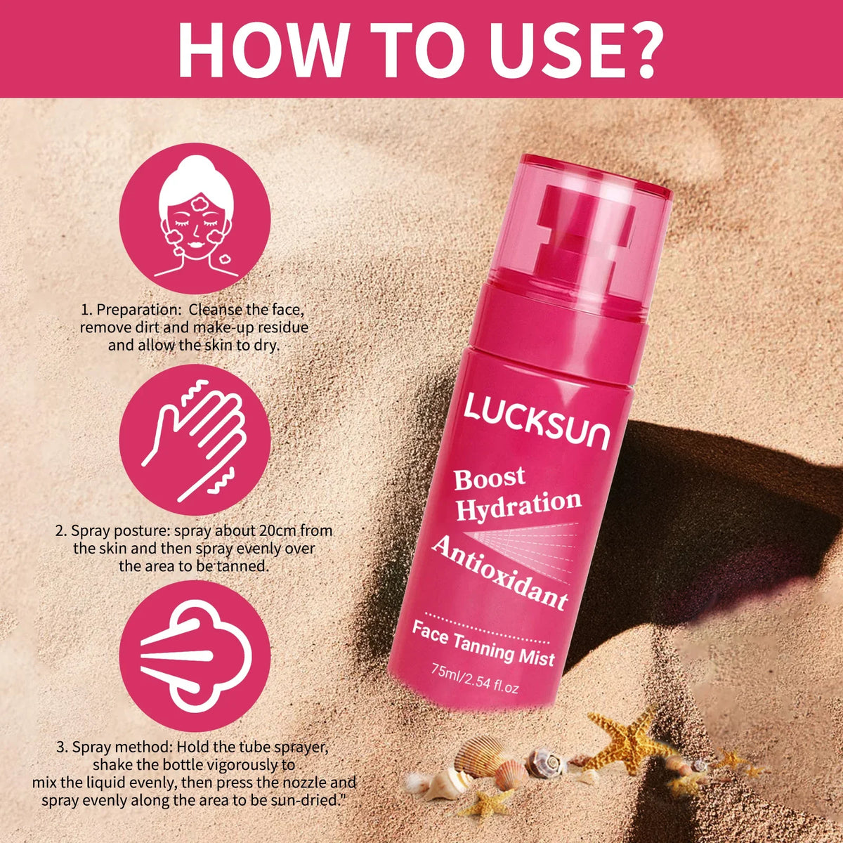 Body Self Tanning Spray Intensive Brown Fake Tan Accelerator Sunscreen Sunbath Protection Nourishing Long Lasting 75ML Vue