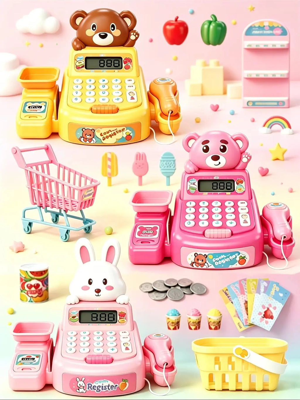Cash Register Toys, Electric Simulate Supermarket Scan Educational Calculate Gifts for Kids with Sound Light Vue