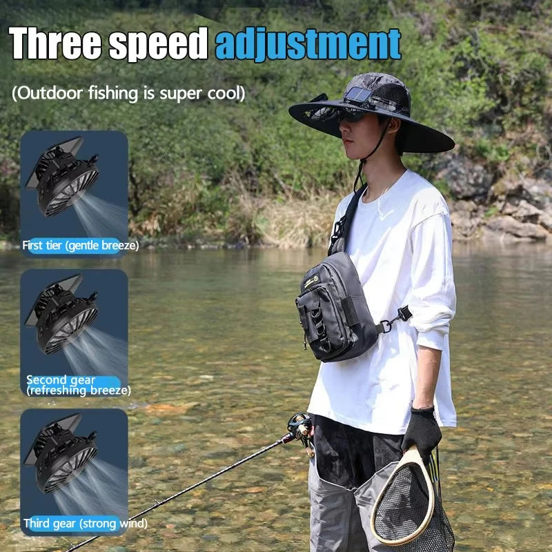 For Outdoor Camping Fishing Hiking Sunscreen Fisherman Hat Solar Fan Cap Portable Solar Charging Cap with Fan Suitable（with box） Vue