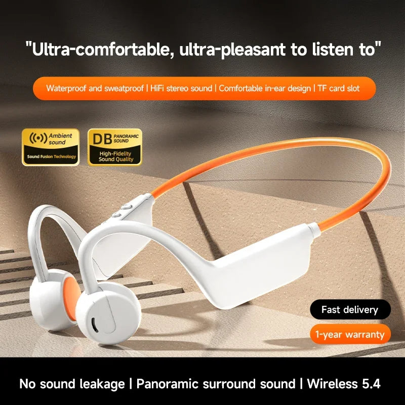 Bone Conduction Bluetooth Earbuds IPX8 Running Sports Waterproof Over-Ear Style Long Battery Life Low Noise With Mic Vue