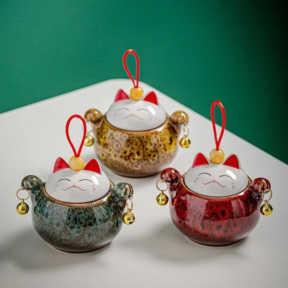 Lucky Cat Ceramic Tea Canister Cartoon Moisture Resistant Tea Sealed Jar Blessing Tea Storage Box Desktop Decoration Vue